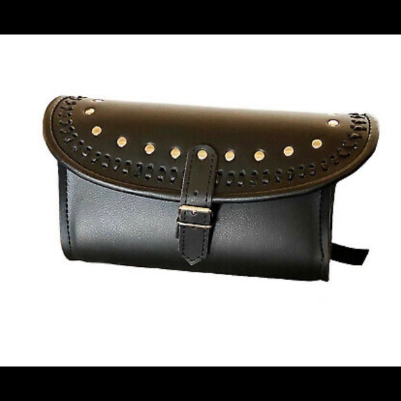 Motorcycle Genuine Leather PU Leather Tool Bag Front Rear Handlebar Fork Bag - Picture 3 of 5